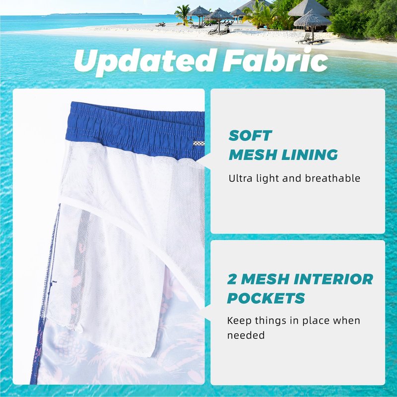 SURF CUZ Mens Swim Trunks 7" Swimming Trunks with Mesh Liner Quick Dry Swim Shorts for Men Swimwear Bathing Suits Pockets,Pink Coconut Grove,L