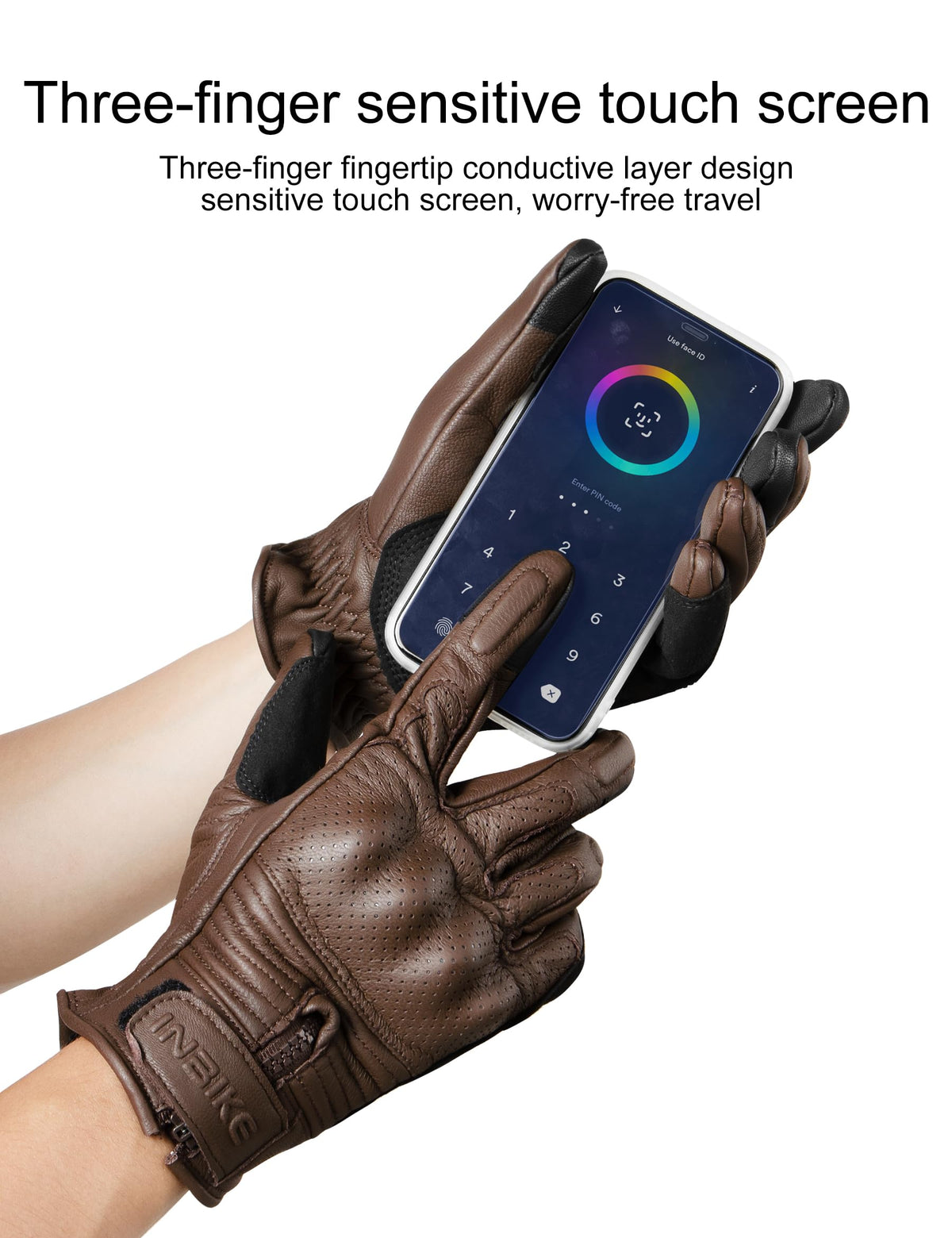 INBIKE Motorcycle Gloves for Men Premium Genuine Perforated Leather Breathable Motorbike Riding Gloves Touchscreen with Hard Knuckle