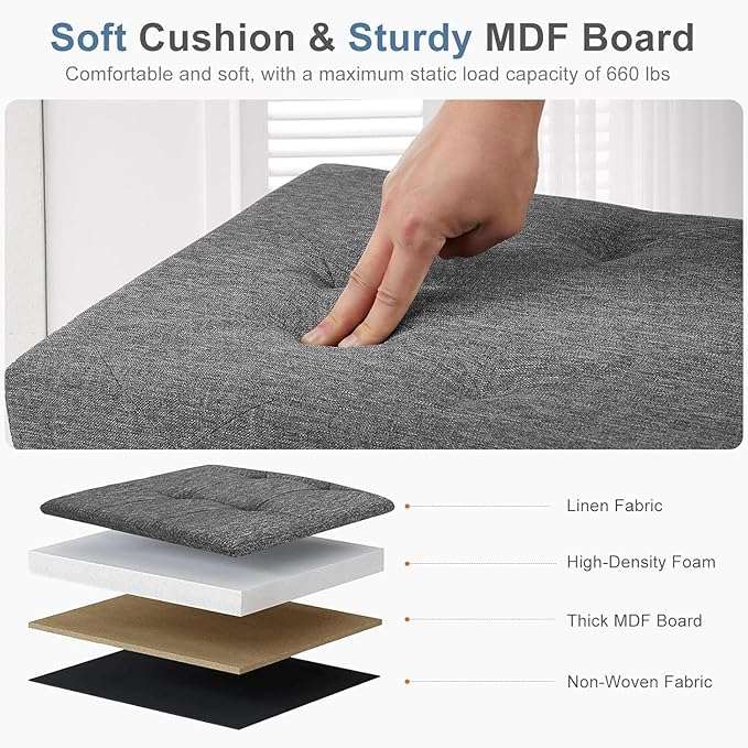 30 Inches Folding Storage Ottoman Bench, Ottoman Foot Rest, Storage Chest, End of Bed Foot Rest Stool with Padded Seat for Living Room, Bedroom, Entryway, Support 660lbs, Linen, Grey