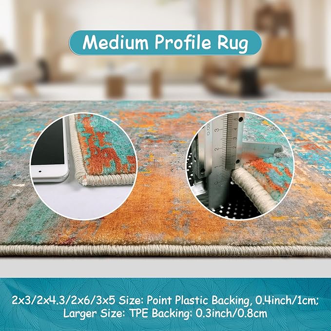 Lahome Modern Abstract Area Rug - 4x6 Colorful Rug for Bedroom Soft Washable Rugs for Living Room Dining Room Non Slip, Contemporary Indoor Carpet for Nursery Office Apartment Playroom Kitchen