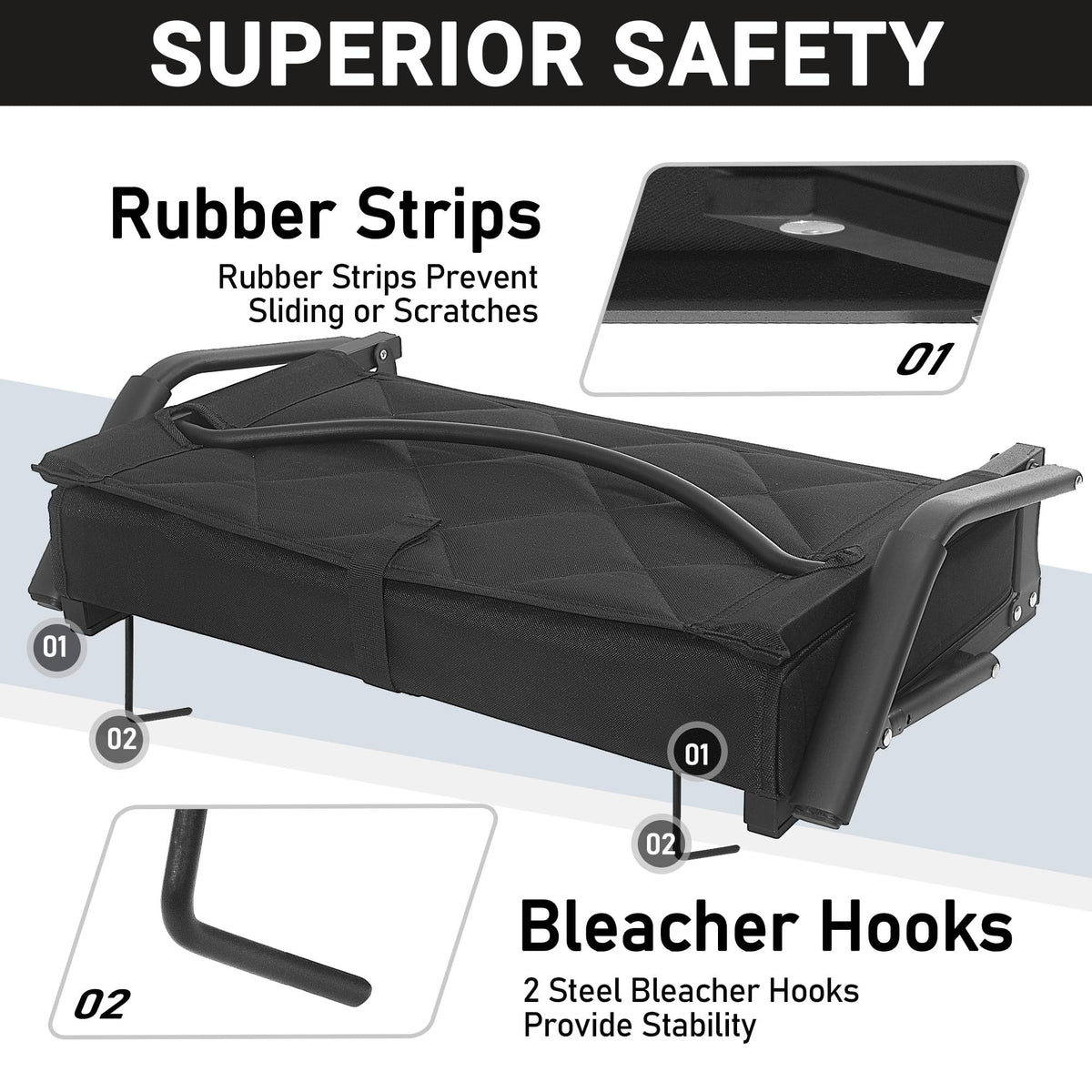 Sheenive Stadium Seats for Bleachers with Back Support (2 Pack) - 2.8'' Thick Wide Cushion & Padded Armrests, Cup Holder, Pockets, Carry Strap for Sports Events
