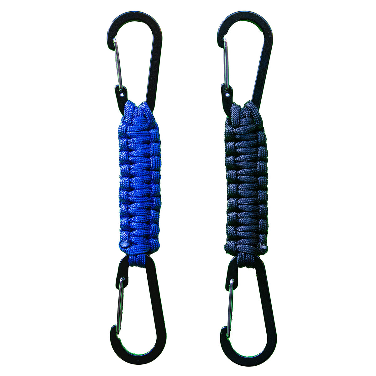 2 Pack Paracord Keychain Carabiner Clips, Heavy Duty Lanyard Hanger with Double Hooks for Stroller Holder, Bottle, Keys, Backpack, Tools (Blue)