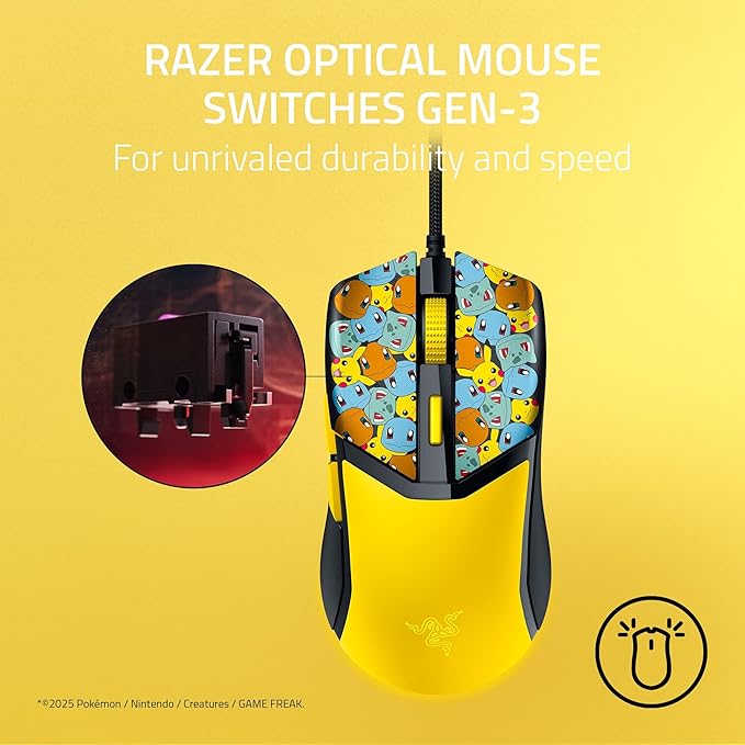 Razer Cobra Wired Gaming Mouse: 58g Lightweight - Gen-3 Optical Switches - Chroma RGB Lighting - Precise 8500 DPI Optical Sensor - 100% PTFE Mouse Feet - Speedflex Cable - Pokémon Edition