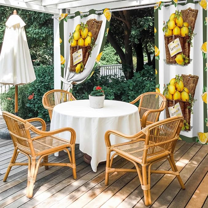 Lemon Outdoor Curtains for Patio Lemons in Baskets Summer Tropical Plants Green