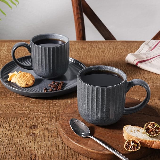 famiware Coffee Mugs Set of 4, Starlight 11 oz Mug Cup Set with Handle for Coffee, Tea, Cocoa, Milk - Ceramic Stoneware Mug Set, Matte Black Grey