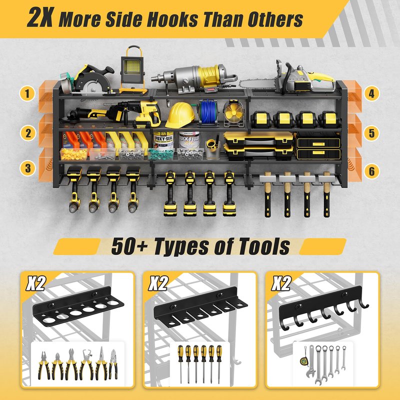 Jusgym Large 49''W Power Tool Organizer Wall Mount |650lbs Tool Garage Storage Rack with 12 Cordless Drill Holder |4-Tier Heavy Duty Garage Organization |Gifts for Men