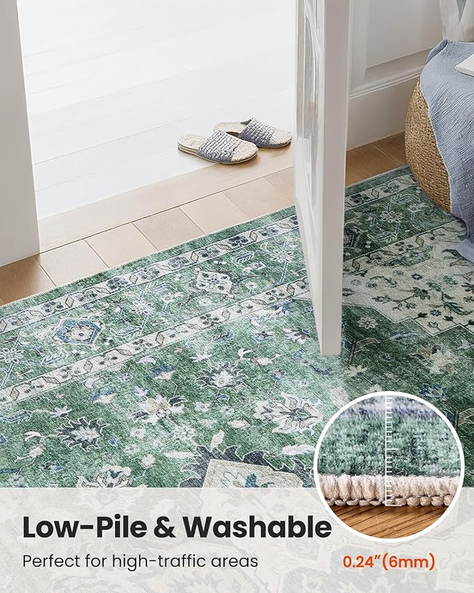 AMADA HOMEFURNISHING 8x10 Area Rug, Washable Low-Profile Large Area Rug with Non-Slip Backing & Durable Edge Binding, Vintage Large Rugs for Living Room, Bedroom