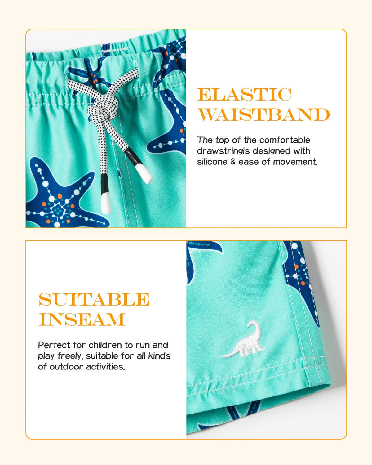 SURF CUZ Little Boys Swim Trunks UPF 50+ Toddler Beach Shorts Swimsuit Kids Quick Dry Swimwear(Starfish, 7)