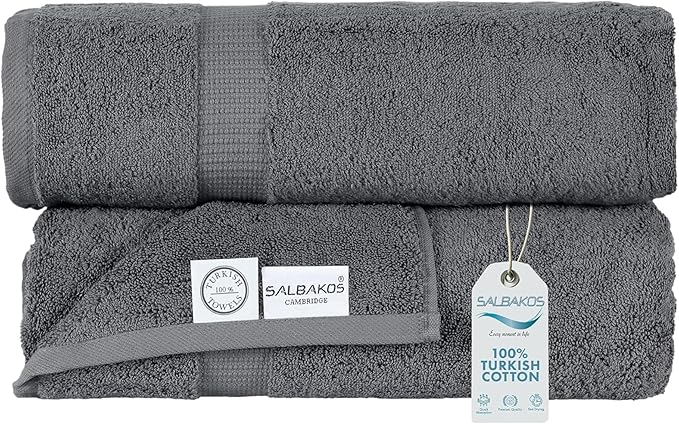 SALBAKOS 100% Turkish Cotton Extra Large Bath Sheet Set of 2 35x70 inch | Heirloom Quality | Hotel & Spa Collection | Ultra Soft, Absorbent Oversize Bath Towels | Made in Turkey (Gray, 2 Bath Sheets)