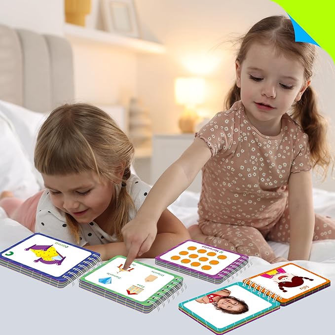 4 Spanish Learning Flipbooks, Double-Sided Printed Mini Book Set, Alphabet A-Z, Number 1-20, Feelings and Emotions, Shapes and Colors Mini Board Books Set, Early Educational Tool for Kids
