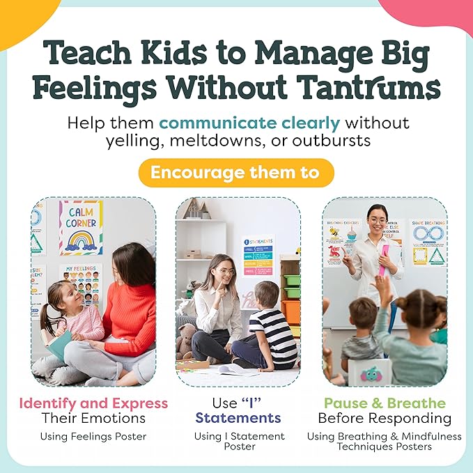 Calm Down Corner Posters – Feelings Chart for Kids, Preschool Classroom Toddler, Quiet Time Area, Coping Skills, Therapy Supplies, Social Emotional Peace Decor, Must Haves Calming Kit, Middle School