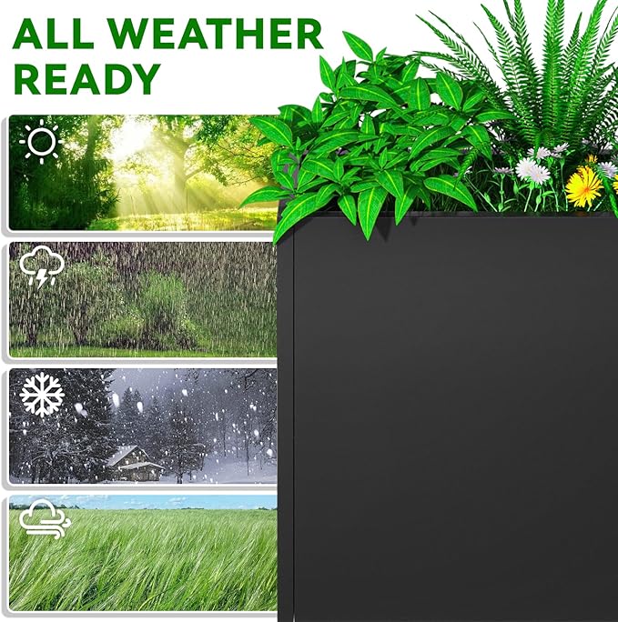 Metal Planter, 30L x 10W x 24H, Heavy Duty Tall Planters for Outdoor Plants, Black Planters with Removable Insert Shelf, Large Planters with Drainage Holes for Porch, Patio and Yard, Black