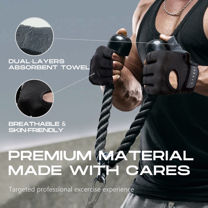 LIFECT Essential Breathable Workout Gloves, Knuckle Weight Lifting Gloves with Curved Open Back, for Powerlifting, Gym, Crossfit, Women and Men (Black, Small)