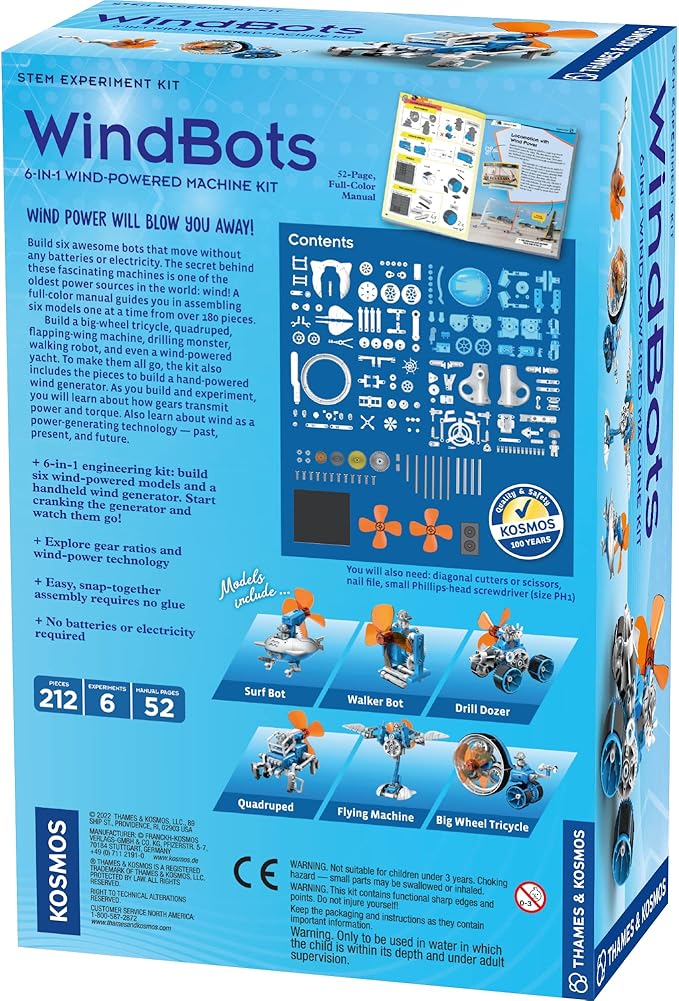 Thames & Kosmos WindBots 6-in-1 Engineering STEM Kit | Build 6 Wind-Powered Bots, No Batteries/Electricity Required | Explore Wind Technology, Gear Ratios & More | Full-Color Manual & Experiment Guide
