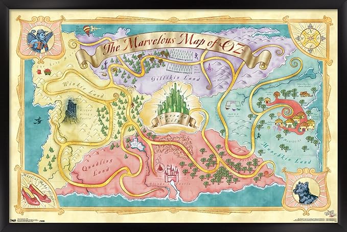 The Wizard Of Oz - Map Wall Poster, 34L" x 22.4W", Black Framed Version