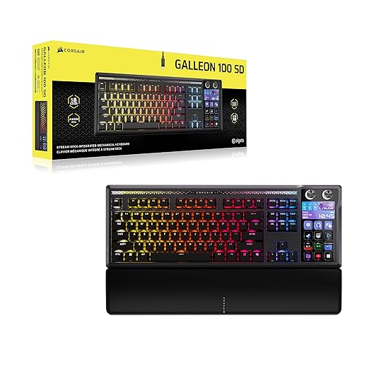 Corsair Galleon 100 SD RGB Mechanical Wired Gaming Keyboard – QWERTY US, Stream Deck-Integrated, Pre-Lubed MLX Pulse Thocky Hotswappable PBT Double-Shot Switches, FlashTap SOCD, 8,000Hz – Black