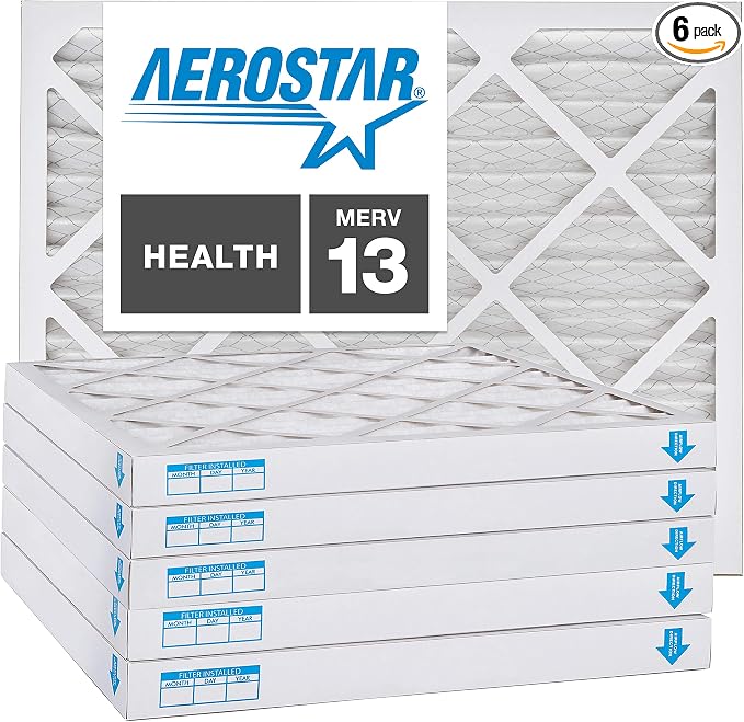 Aerostar 16x22x2 MERV 13, Pleated Air Filter, Box of 6, Made in the USA