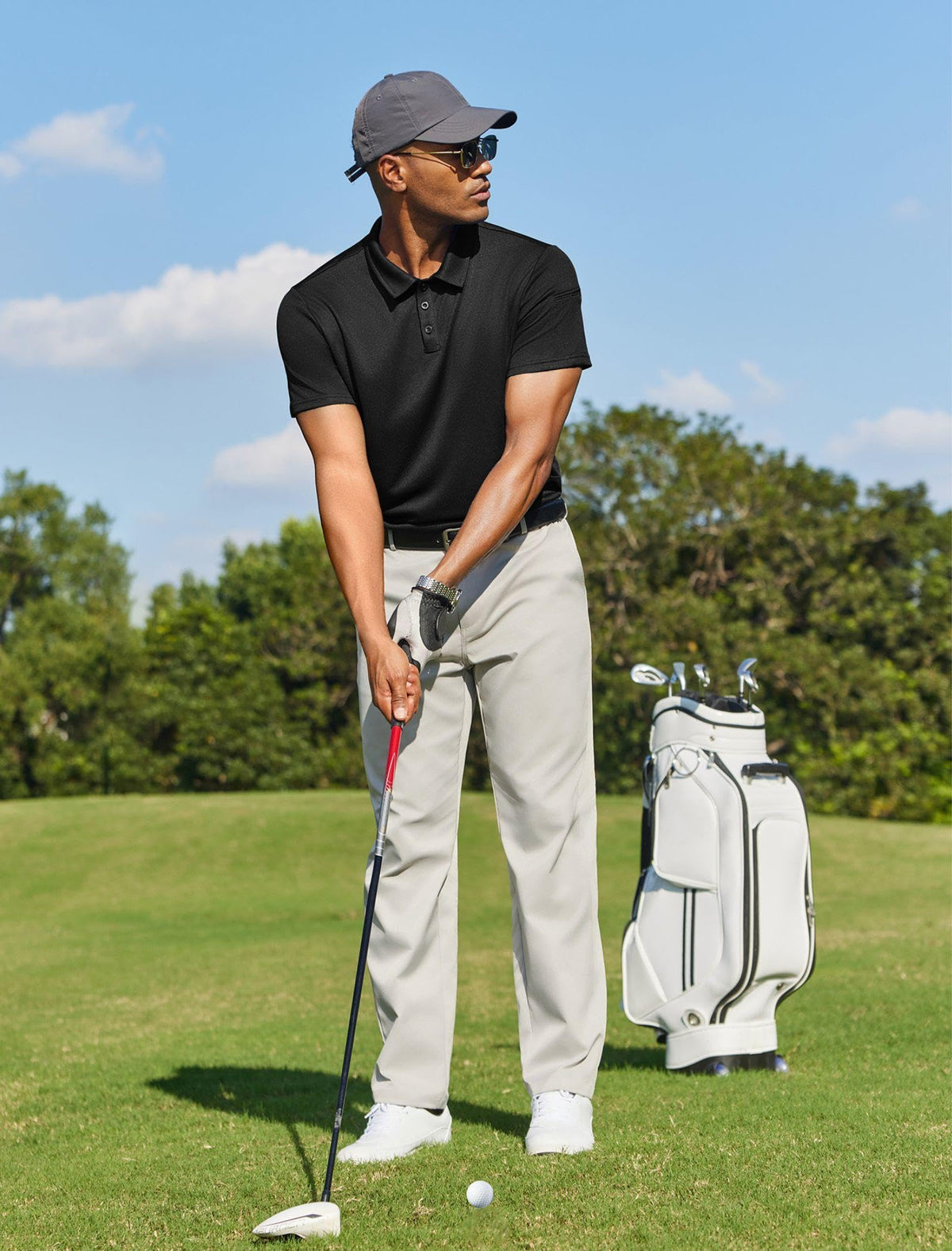 PINSPARK Golf Polo Shirts for Men Quick Dry Performance Casual Short Sleeve Collared Shirt Moisture Wicking Athletic Shirt Black