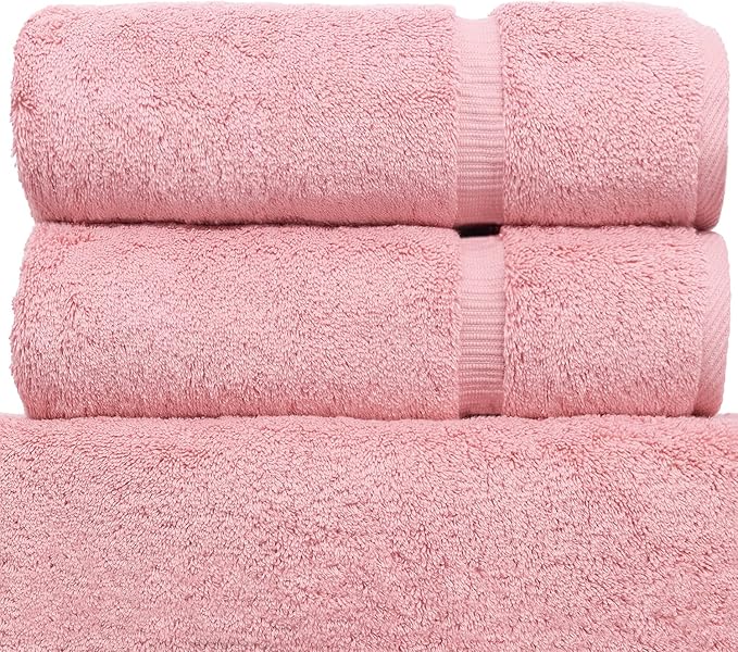 Luxury Hotel & Spa Collection Highly Absorbent, Quick Dry 100% Turkish Cotton 700 GSM, Eco Friendly Towel, for Bathroom Dobby Border Soft Bath Towel Set 27 X 54 (Pink, Bath Towels - Set of 2)