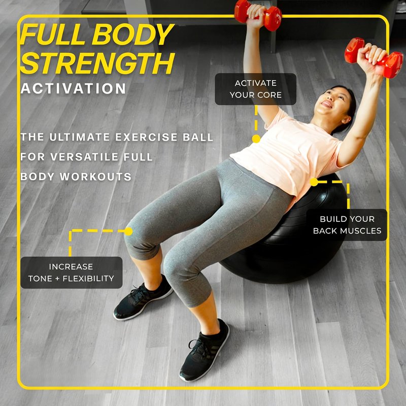 Miloll Exercise Ball - Yoga Ball Anti-Burst and Slip Resistant, for Fitness, Pregnancy, Stability, Balance, Core Workout - Training Ball w/Quick Pump - Office, Home, Gym