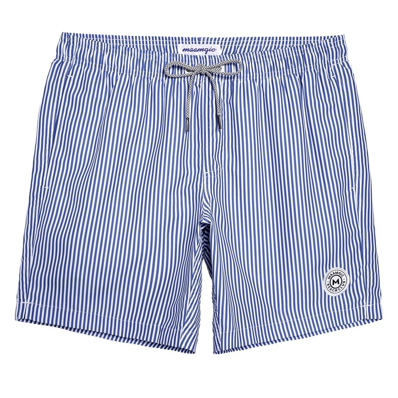maamgic Mens Swim Trunks Quick Dry Swim Shorts with Mesh Lining Funny Swimwear Bathing Suits 7inch Blue Striped Small