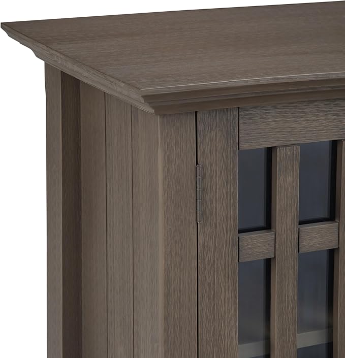 SIMPLIHOME Bedford Storage Cabinet - 32 inch Wide Solid Wood Low Media Cabinet in Farmhouse Grey, Transitional Console for Living Room, Entryway, or Dining Room with Glass Doors and Adjustable Shelves