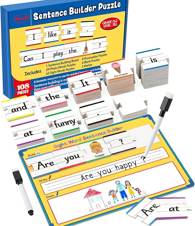 Aizweb Sentence Building Games,Sight Word Puzzles for Kids Kindergarten 1st 2nd Grade Classroom Must Haves,Montessori Phonics Reading Learning Games,Speech Therapy Special Education Toy for Teacher
