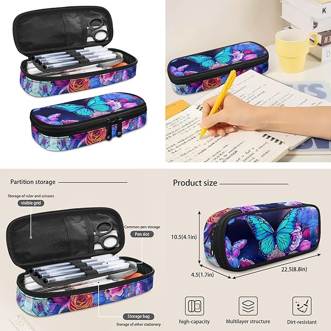 Butterfly Backpack for Girls 6-8 14-16 Kids School Bag Set with Lunchbox Pencil Case Water Bottle Sleeve Elementary Schoolbag Primary Middle School Bookbag Rose Back Pack