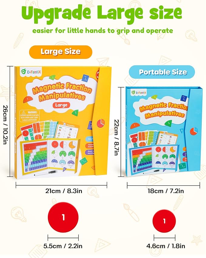 D-FantiX Large Magnetic Fraction Demonstration Book, Magnetic Fraction Tiles & Fraction Circles Set with Dry Erase Activity Card, Montessori Fraction Manipulatives Learning Toys for Kids