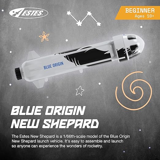 Estes 2198 Blue Origin New Shepard Rocket-Building Kit, Beginner Flying-Rocket-Model Kit for Ages 10+