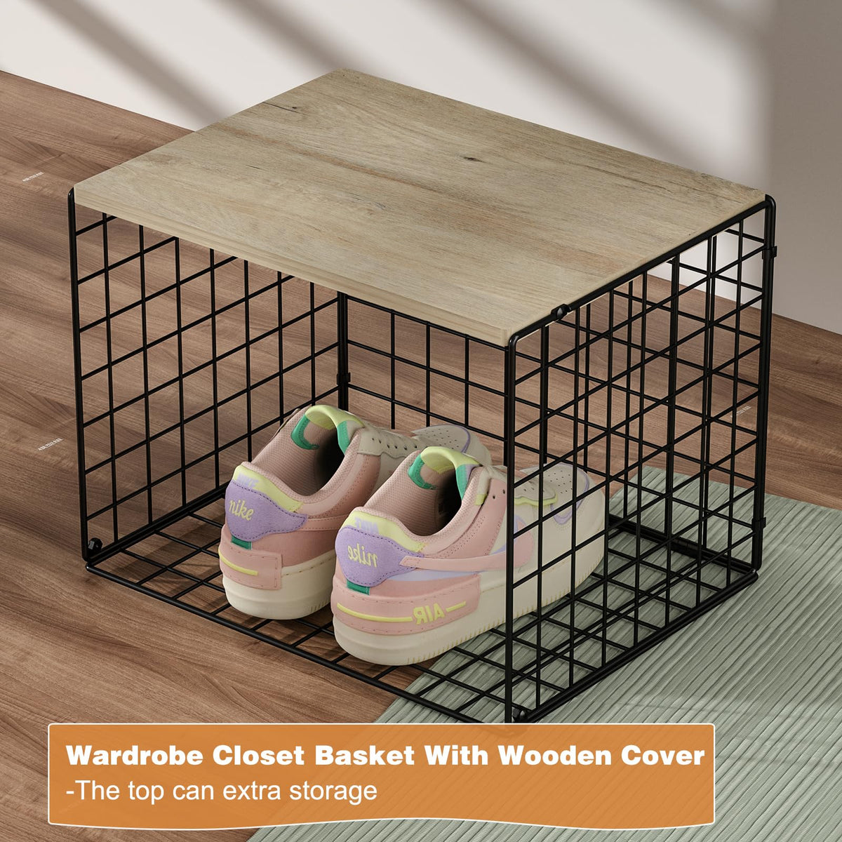 Extra-Long Closet Organizers and Storage with Top Board, 3 Pack Stackable Closet Shelf Organizer, Double Storage Design Clothes Storage Cube/Bin Organizer for Wardrobe,Space-Saving, Black,Sturdy,Metal