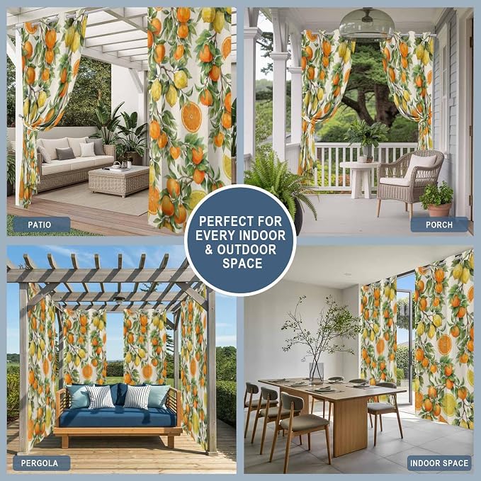 Lemons Yellow Orange Summer Plant Linen Outdoor Curtains
