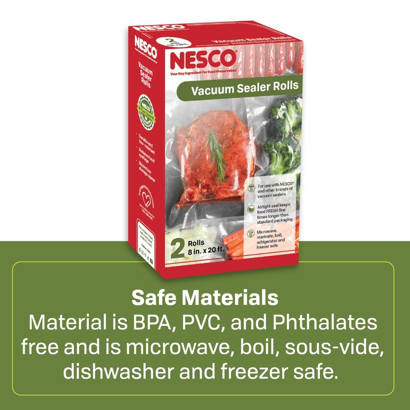 NESCO VS-03R Vacuum Sealer Bags for Home Food Storage, Liquid‑Friendly Bags Safe for Microwave and Sous‑Vide Cooking
