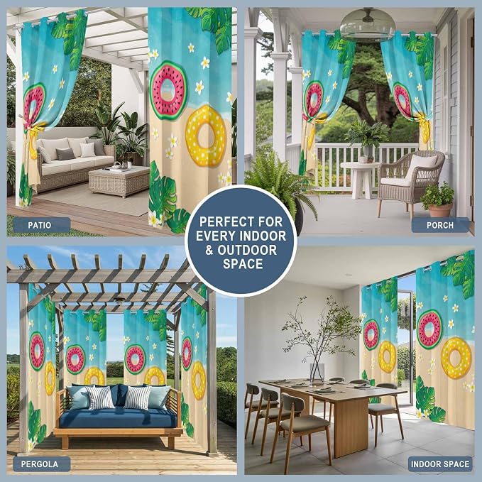 Summer Outdoor Curtains for Patio Plumeria Swimming Circles Ocean Beach