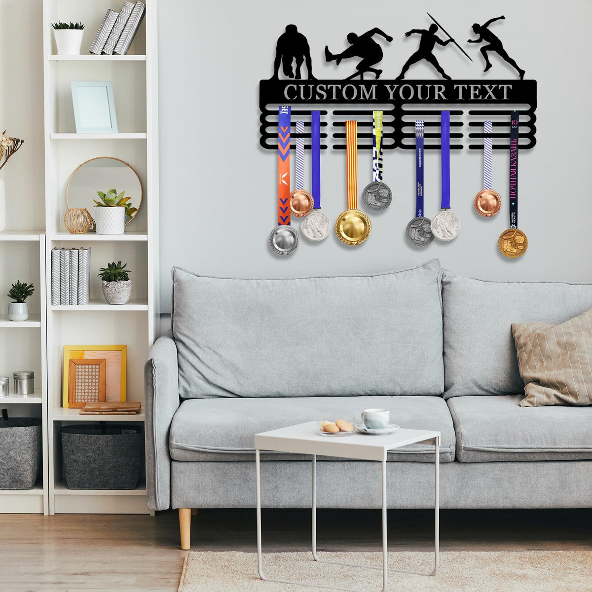 Personalized Medal Hanger Holder Display Wall Rack Frame - Custom Sports Race Plaques Hanger for Wall Mount, Trophy Medal Display Shelf, Medal Display Hanger for Marathon, Karate, Running, Race