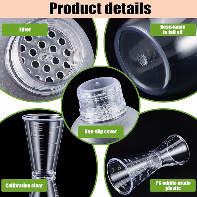 Suclain 8pack Plastic Cocktail Shaker, 6pcs 24oz Bubble Shaker Cup 2 Jigger