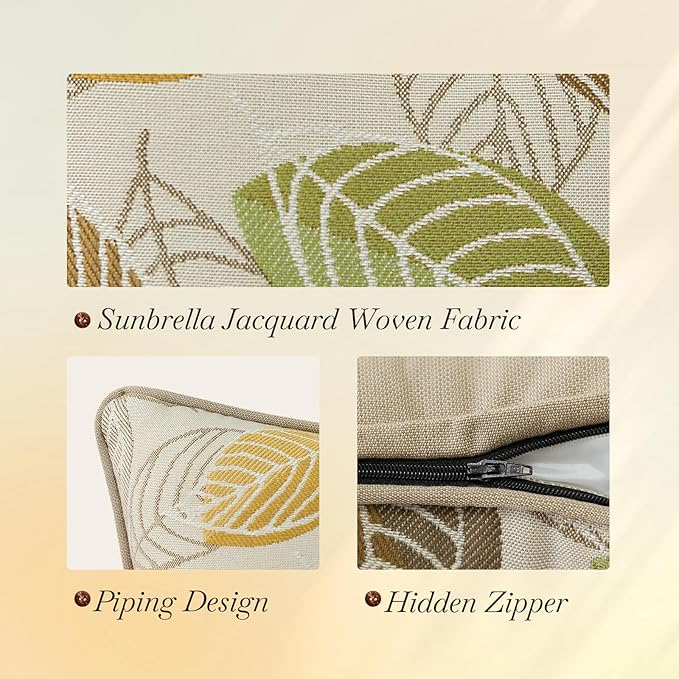 Outdoor Sunbrella Decorative Pillows Pack of 4, 18" x 18" Outdoor Pillow Set for Couch Bed Throw Patio Sofa, Momento Spring