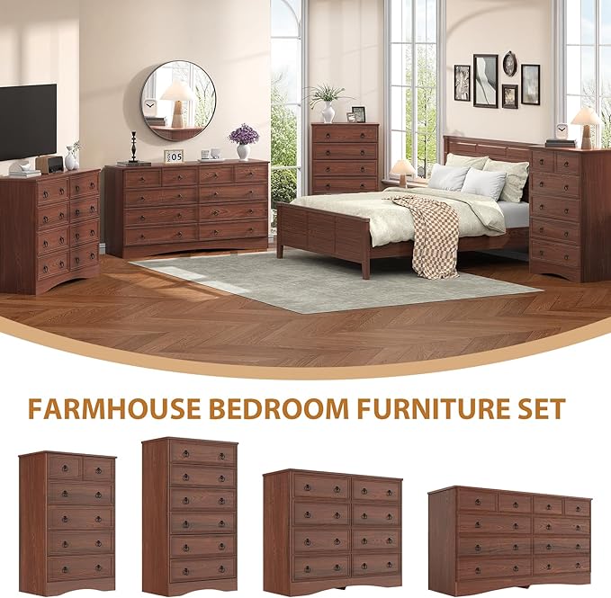 Dresser for Bedroom with 10 Drawers, Large Chest of Drawers Storage Organizer, Long Dresser Storage TV Stand for Living Room, Bedroom, Hallway Cherry Wood