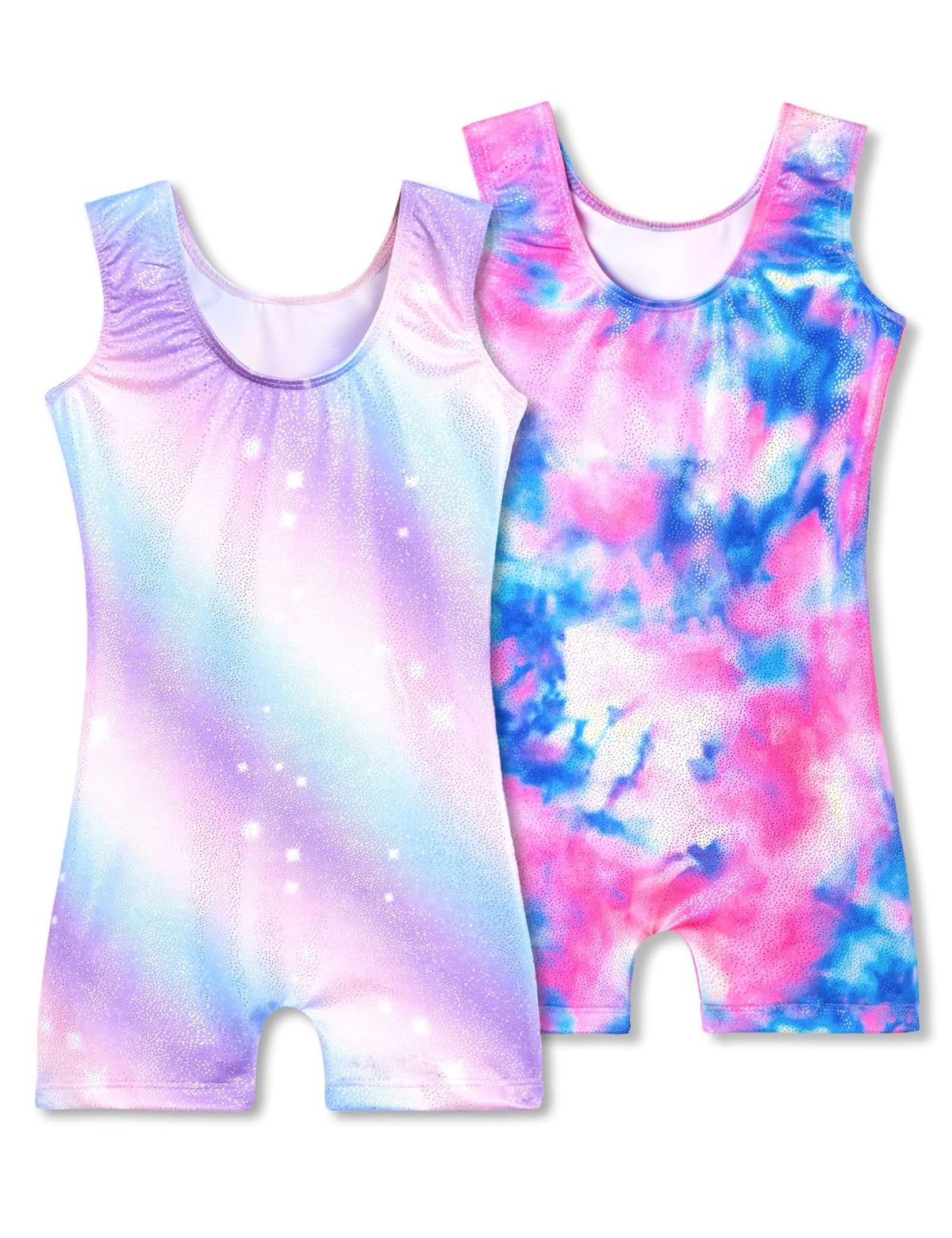 Nokecina Girls Gymnastics Leotards Size 7-8 Years Old Shiny Colorful Stars 2 Packs Athletic Bodysuits