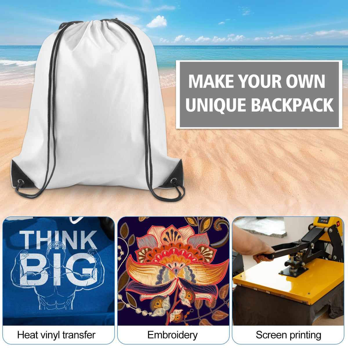 KUUQA 50Pcs White Drawstring Backpack Bulk Drawstring Bags String Bags Storage Bags Gym Backpack for Sport Gym Traveling