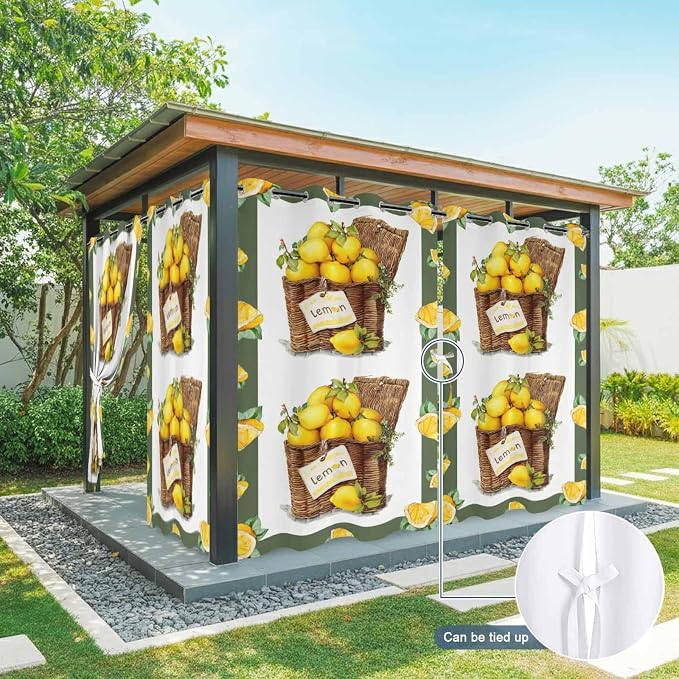 Lemon Outdoor Curtains for Patio Lemons in Baskets Summer Tropical Plants Green