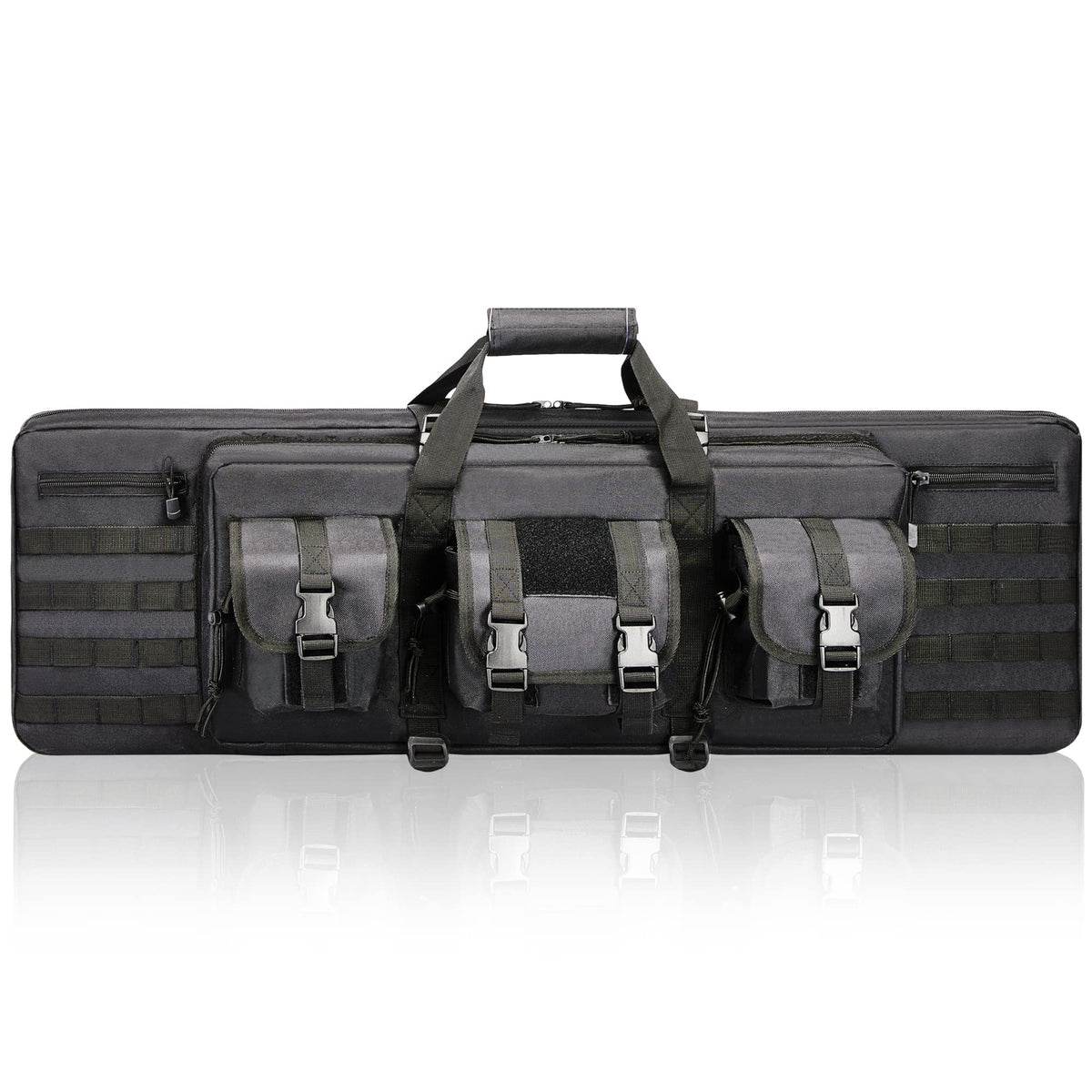 DULCE DOM Double Rifle Case, Soft Tactical Backpack for Hunting Shooting Range, Dual Storage Gun Bag for 2 Rifles & Pistols with Lockable Zippers & MOLLE System(Black, 42", Stowaway Backpack Straps)