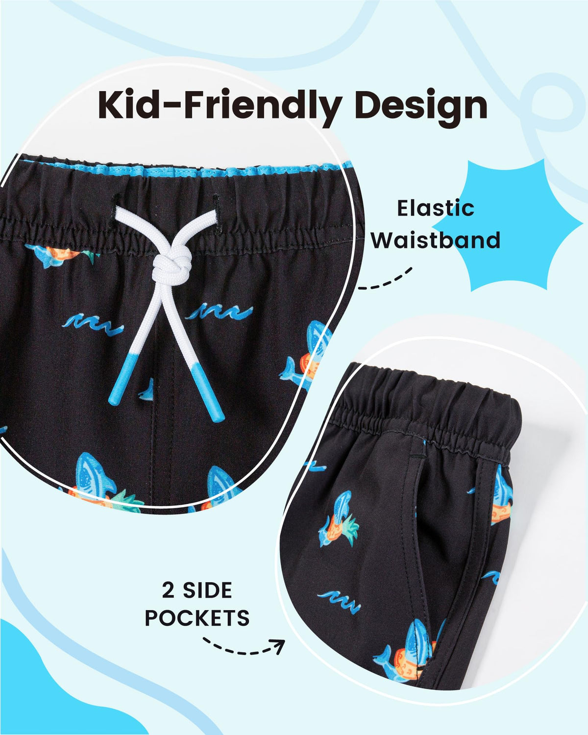 Boys Swim Trunks with Compression Liner Vintage Quick Dry Swim Shorts Bathing Suit Toddler Boys Swimsuit with Pockets