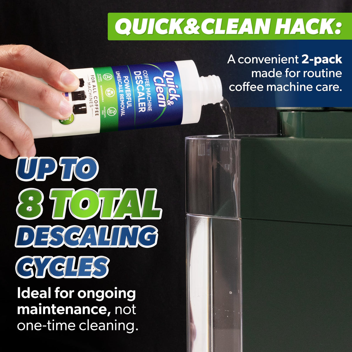 Quick & Clean 2-Pack Descaler (8 Total Uses) - Made in the USA - Descaling Solution for Keurig, Nespresso, Ninja, Delonghi, Coffee and Espresso Machines