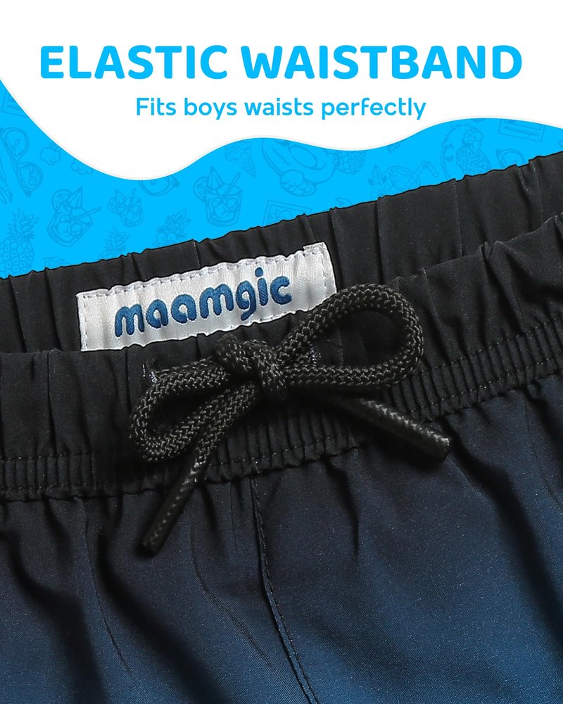 maamgic Boys Swim Trunks with Compression Liner 4-Way Stretch Quick Dry Bathing Suit Toddler Beach Shorts Blue Black 5-6 Years