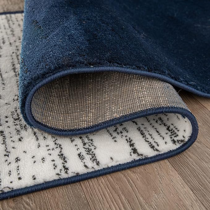 Rugshop Modern Geometric Boxes Navy Area Rug, Fade-Resistant Carpet for Bedroom, Living Room, or Study, 6'6" x 9'
