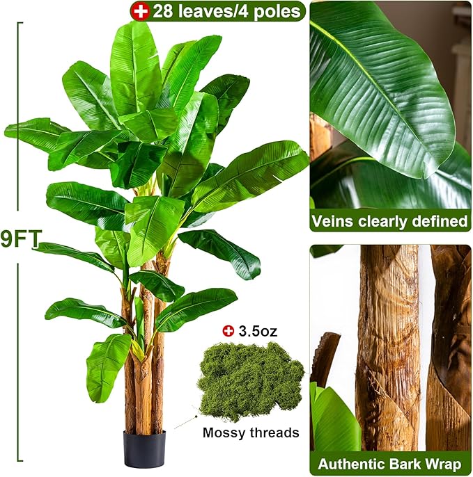 Large Artificial Banana Tree Tall Faux Tropical Bananas Trees Indoor Outdoor Realistic Floor Plant Big Fake Plants for House Home Living Room Office Front Porch Decor Outside Patio para decoracion