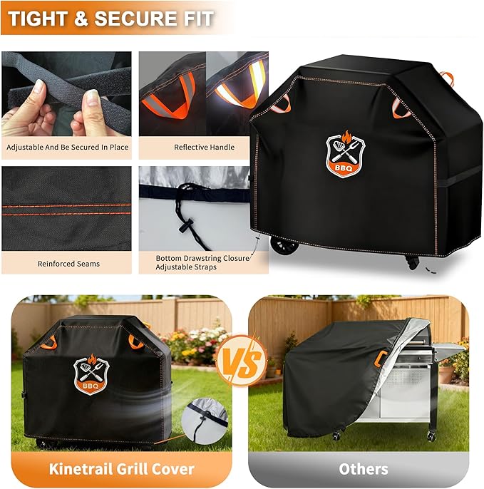 Kinetrail Grill Cover, Universal 58" BBQ Grill Cover for Outdoor Grill, Waterproof, Weather Resistant, Fade Resistant Gas Grill Cover with Adjustable Double Straps for Weber, Char-broil, Nexgrill, etc