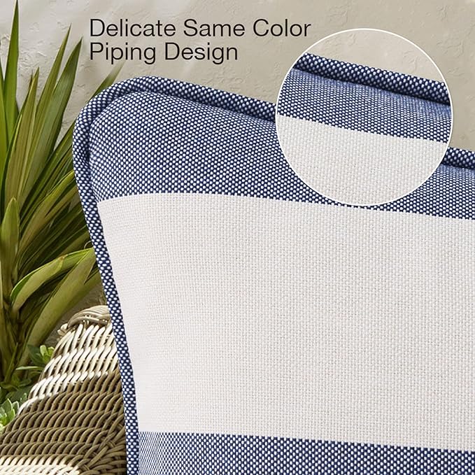 Decorative Outdoor Water Repellent Throw Pillows with Inserts, Set of 4, 18" x18" Pillows for Patio, Backyard, Bed, Couch, and Patio Furniture, Navy Stripe