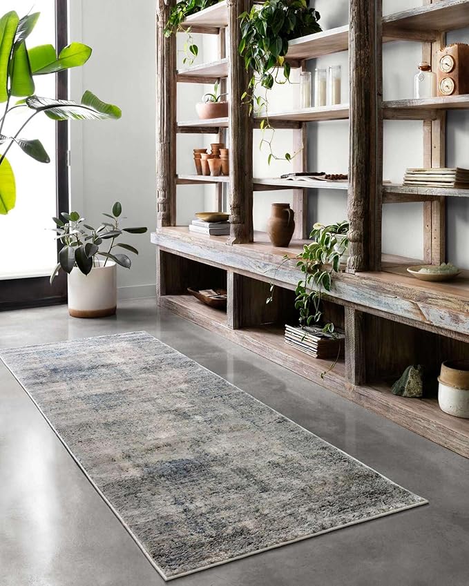 Loloi Teagan Collection TEA-05 Denim/Slate 2'-8" x 10'-6" Runner Rug, Large, Soft Neutral Rug, High-Traffic for Living Room, Bedroom, Home Office, Dining Area